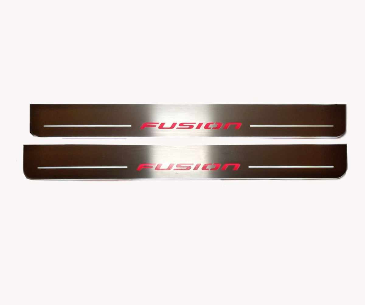 Ford Fusion II CD4 2012+ LED door sill plates stainless steel with Fusion logo