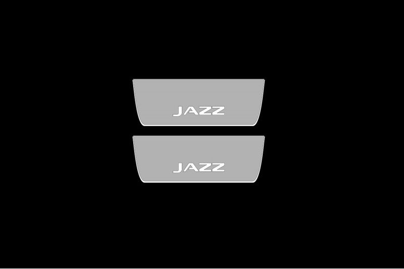 Illuminated LED Door Sill Tread Plates Honda Jazz V 2020+ With Jazz Logo Honda Led Door Sills opdesign