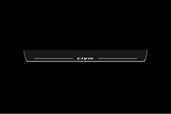 Catalog illustration of one dark door sill plate with white Civic lettering and perimeter lines on black.