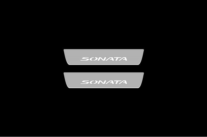 LED door sill plates Hyundai Sonata VIII 2020+ in stainless steel with Sonata logo