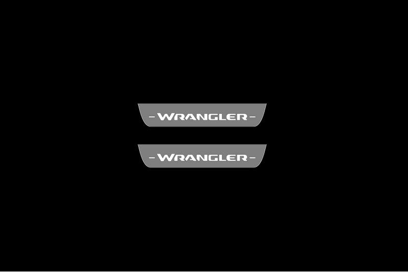 Illuminated LED Door Sill Tread Plates Jeep Wrangler JL 2018+ With Wrangler Logo Jeep Led Door Sills opdesign