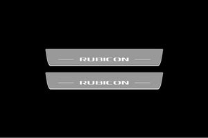 Illuminated LED Door Sill Tread Plates Jeep Wrangler JL 2018+ With Rubicon Logo Jeep Led Door Sills opdesign
