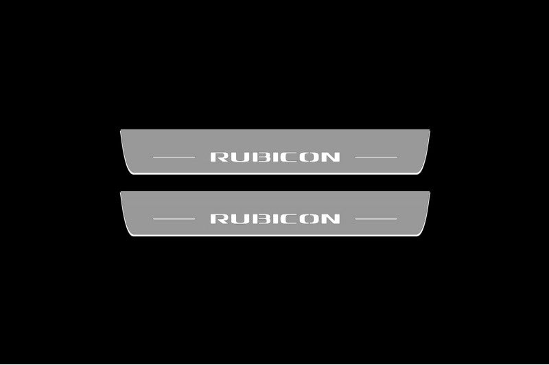Illuminated LED Door Sill Tread Plates Jeep Wrangler JL 2018+ With Rubicon Logo Jeep Led Door Sills opdesign