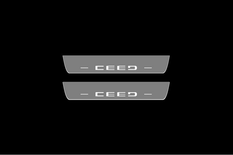Illuminated LED Door Sill Tread Plates KIA Ceed III 2018+ With Ceed Logo KIA Led Door Sills opdesign