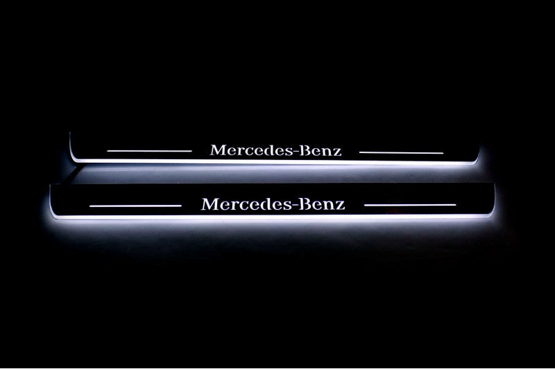 Mercedes CLS X218 2012+ LED door sill plates stainless steel with Mercedes-Benz logo