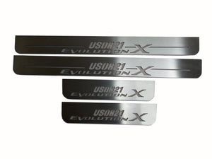 Illuminated LED Door Sill Tread Plates Mitsubishi Lancer Evolution X 2007-2016 With Evolution X Logo Mitsubishi Led Door Sills opdesign