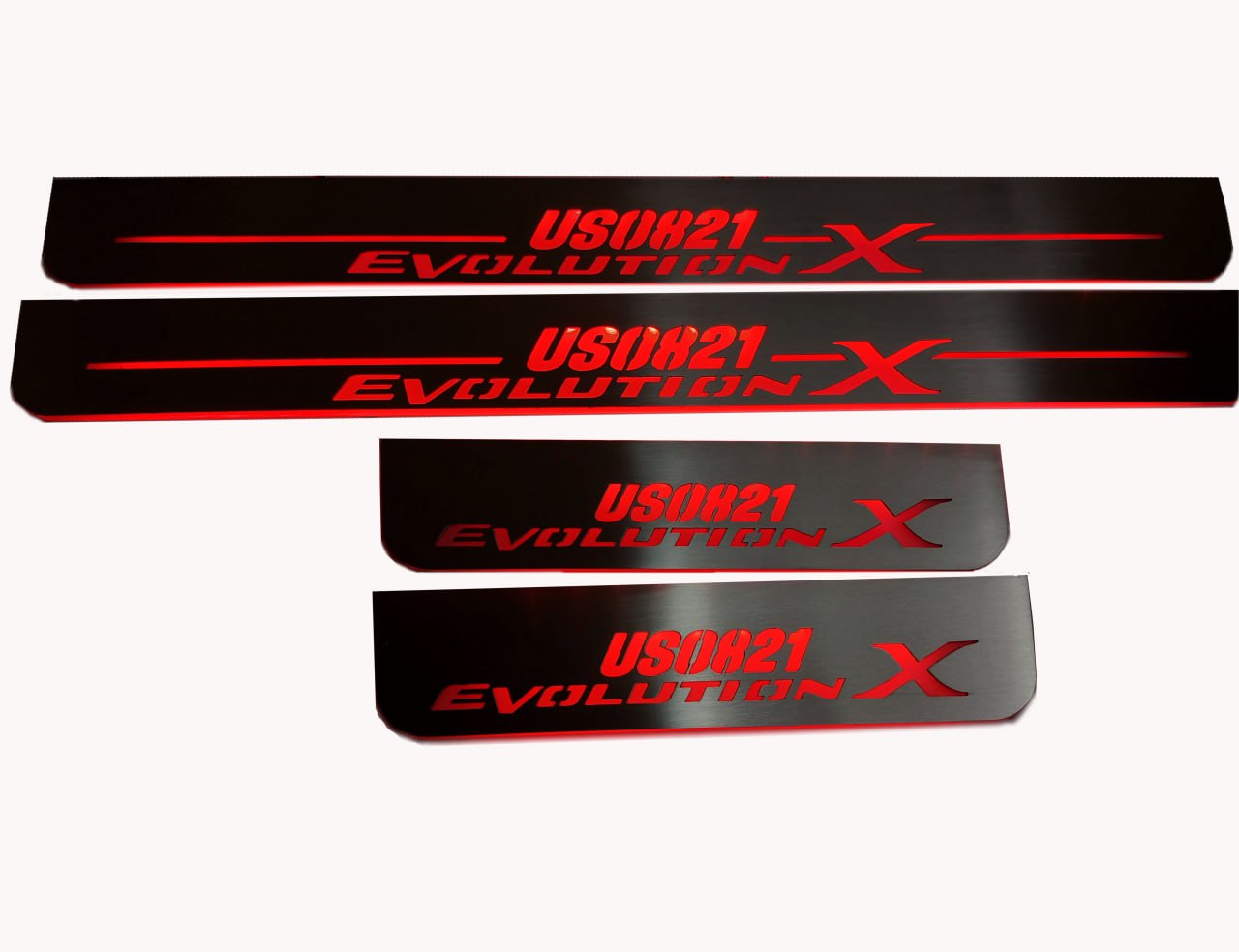 Illuminated LED Door Sill Tread Plates Mitsubishi Lancer Evolution X 2007-2016 With Evolution X Logo Mitsubishi Led Door Sills opdesign