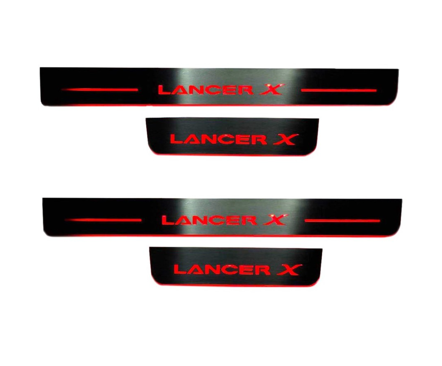 Illuminated LED Door Sill Tread Plates Mitsubishi Lancer X 2007-2017 With Lancer X Logo Mitsubishi Led Door Sills opdesign