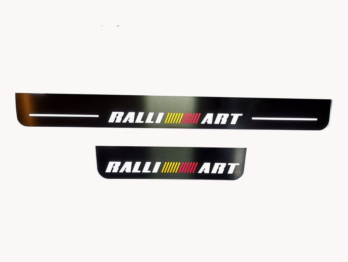 LED door sill plates for Mitsubishi Lancer X 2007+ stainless steel with RalliArt logo