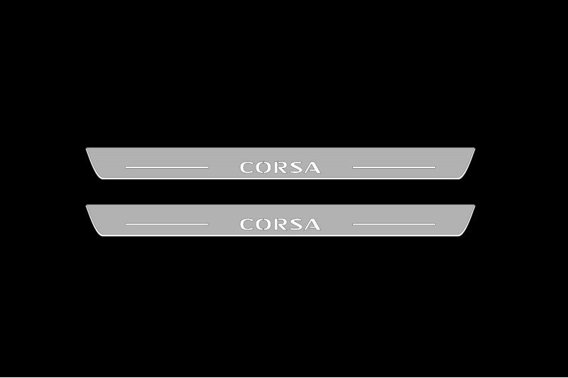 Illuminated LED Door Sill Tread Plates Opel Corsa F 2019+ With Corsa Logo Opel Led Door Sills opdesign