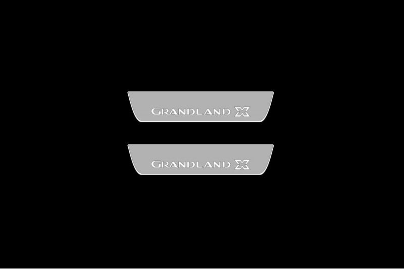 Illuminated LED Door Sill Tread Plates Opel Grandland X 2017+ With Grandland X Logo Opel Led Door Sills opdesign