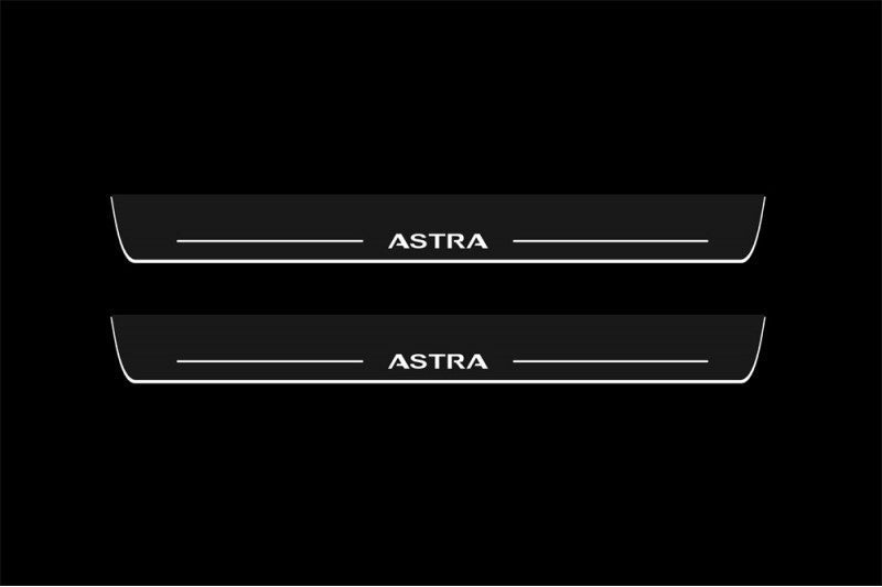 LED door sill plates Opel Astra H 2004+ stainless steel with Astra logo
