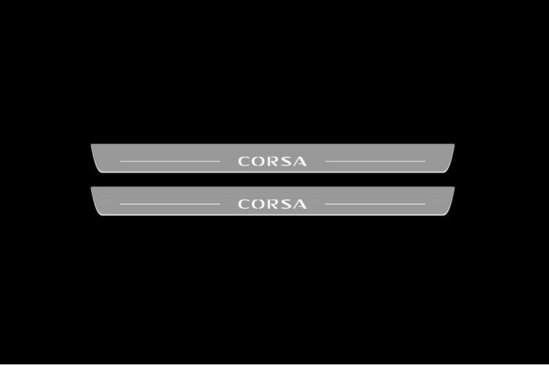 Illuminated LED Door Sill Tread Plates Opel Corsa E 3D 2014-2019 With Corsa Logo Opel Led Door Sills opdesign