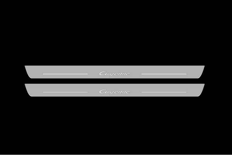 Illuminated LED Door Sill Tread Plates Porsche Cayenne Coupe 2020-2024 With Cayenne Logo Porsche Led Door Sills decoinfabric