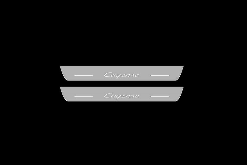 Illuminated LED Door Sill Tread Plates Porsche Cayenne Coupe 2020-2024 With Cayenne Logo Porsche Led Door Sills decoinfabric