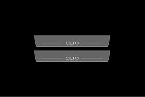 Illuminated LED Door Sill Tread Plates Renault Clio IV 2012–2019 With Clio Logo Renault Led Door Sills opdesign