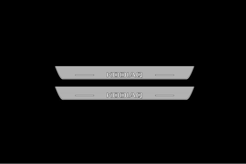 Illuminated LED Door Sill Tread Plates Skoda Kodiaq 2016-2023 With Kodiaq Logo Skoda Led Door Sills opdesign