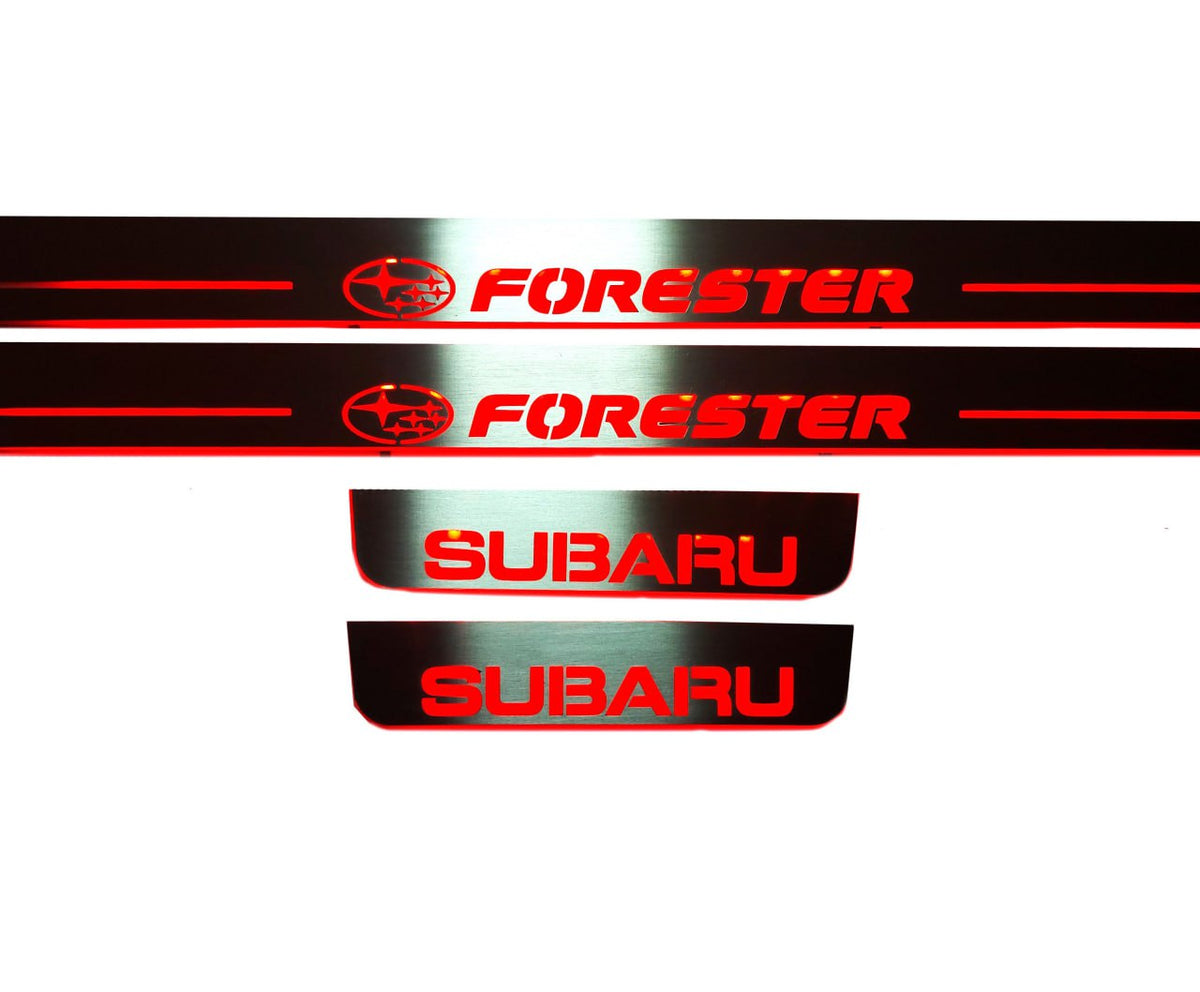 LED door sill plates for Subaru Forester IV 2012+ stainless steel with Forester logo