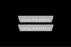 Illuminated LED Door Sill Tread Plates Subaru Solterra 2022+ With Solterra Logo Subaru Led Door Sills opdesign