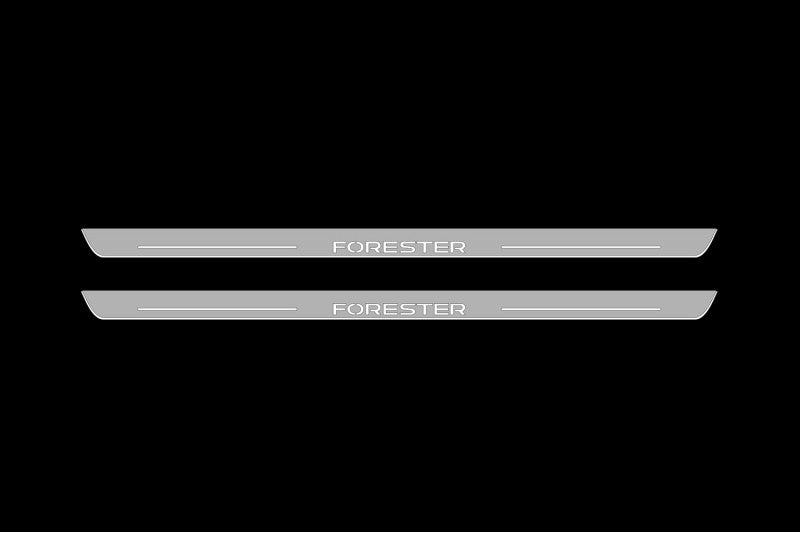Illuminated LED Door Sill Tread Plates Subaru Forester V 2018-2024 With Forester Logo Subaru Led Door Sills opdesign