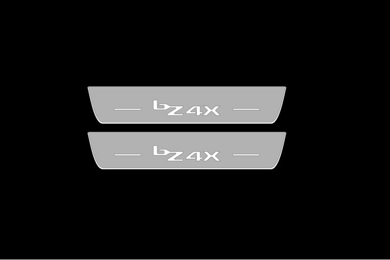 Illuminated LED Door Sill Tread Plates Toyota bZ4X 2022+ With bZ4X Logo Toyota Led Door Sills opdesign