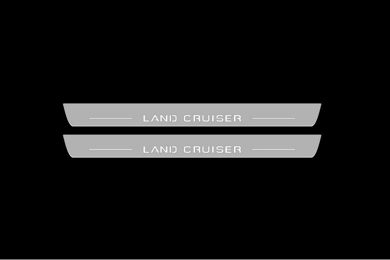 Illuminated LED Door Sill Tread Plates Toyota LC 300 2021+ With Land Cruiser Logo Toyota Led Door Sills opdesign