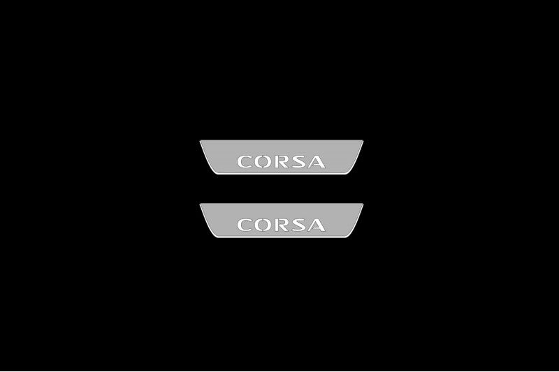Illuminated LED Door Sill Tread Plates Vauxhall Corsa F 2019+ With Corsa Logo Vauxhall Led Door Sills opdesign