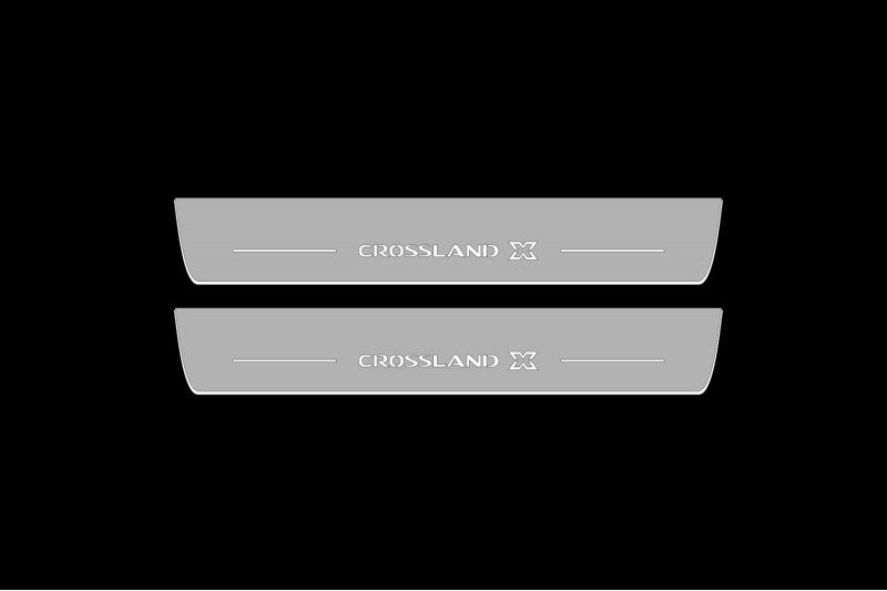 Illuminated LED Door Sill Tread Plates Vauxhall Crossland X 2017+ With Crossland X Logo Vauxhall Led Door Sills opdesign