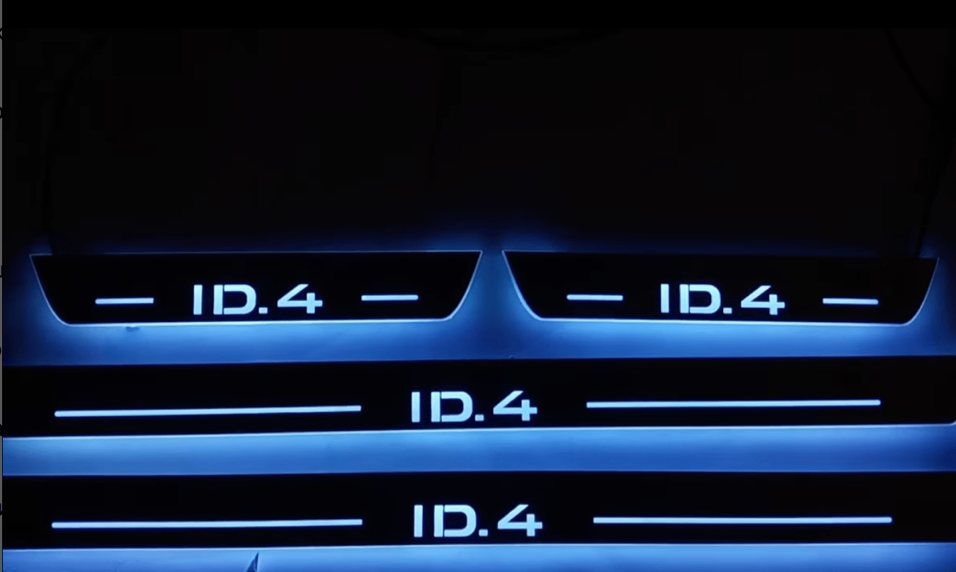 Illuminated LED Door Sill Tread Plates Volkswagen ID.4 2020+ With ID.4 Logo Volkswagen Led Door Sills opdesign BLUE FRONT+REAR STAINLESS STEEL