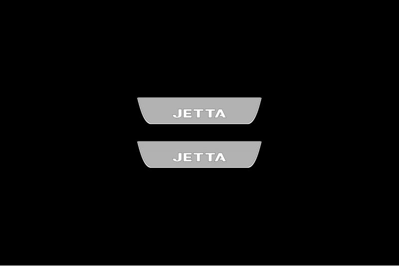 Illuminated LED Door Sill Tread Plates Volkswagen Jetta VII 2019+ With Jetta Logo Volkswagen Led Door Sills opdesign