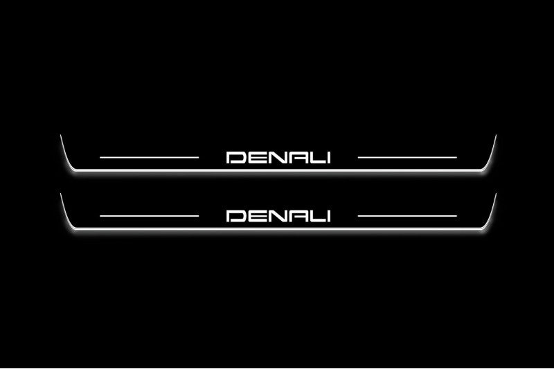 LED door sill plates GMC Canyon III 2022+ in stainless steel with Denali logo
