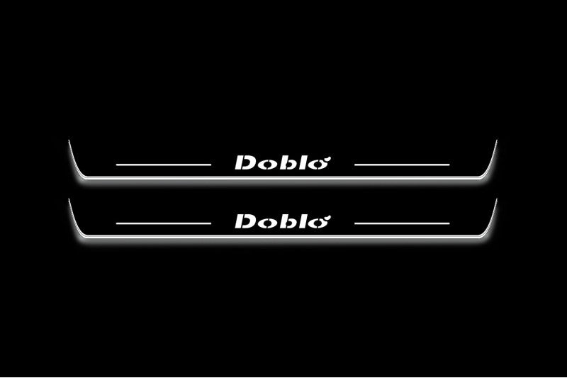 stainless steel LED door sill plates with Fiat Doblo 2000+ with Doblo logo
