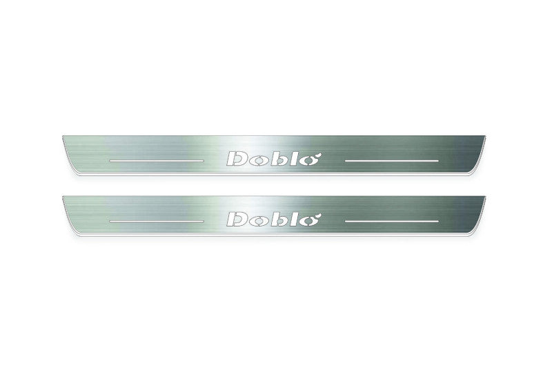 Fiat Doblo 2000+ entry guards in stainless steel with Doblo logo