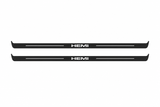 Dodge Challenger Coupe LC HEMI Matte PRO LED door sills, FRONT two-piece catalogue illustration, matte black with white illumination