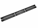 Dodge Challenger Coupe LC Jailbreak Type 5 Matte PRO LED door sills, FRONT two-piece catalogue illustration, matte black with white illumination