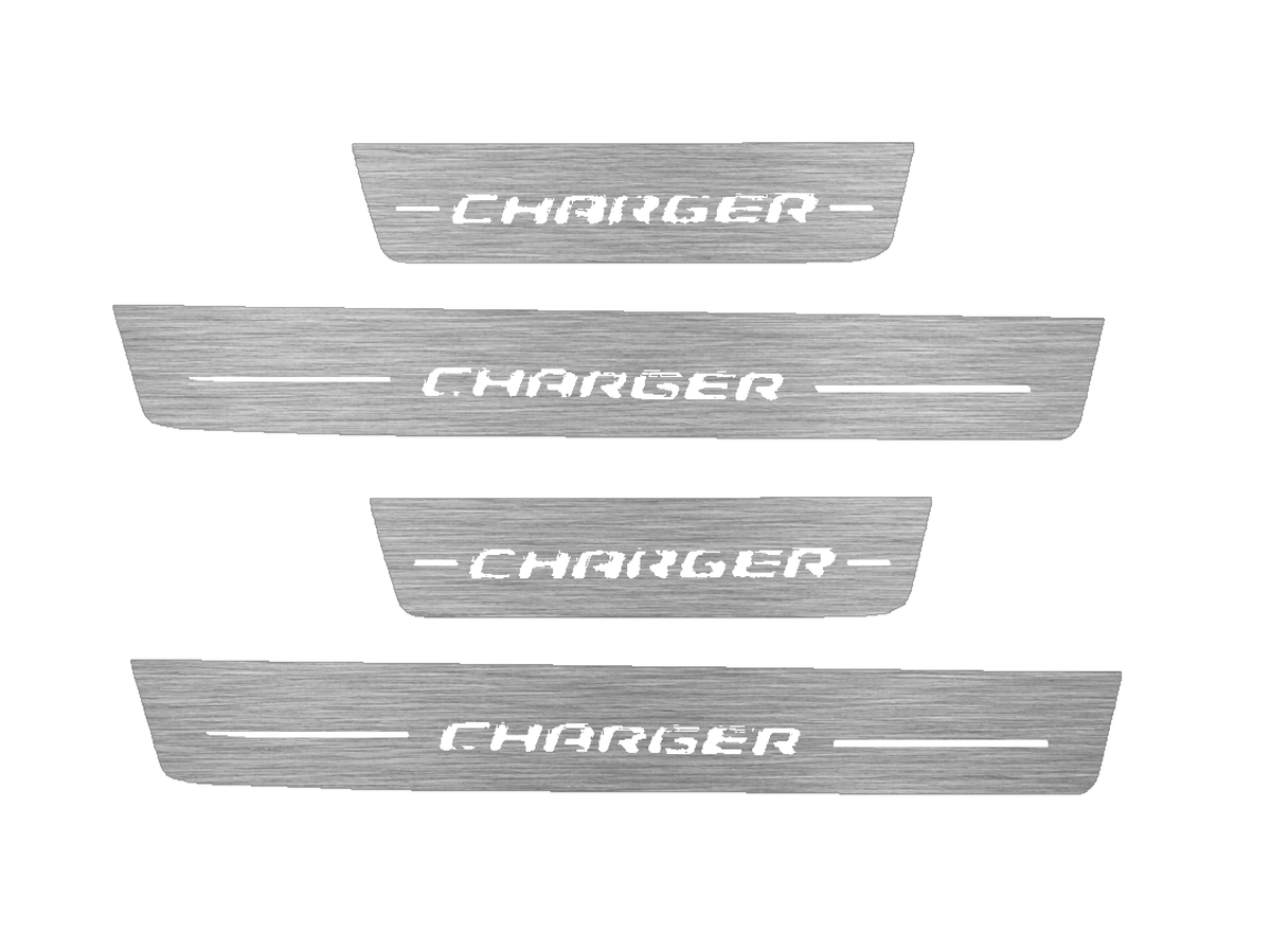 Dodge CHARGER Stainless exact four-piece day, two long and two short plates; white artwork and side-edge light