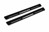 Dodge Charger Sedan LD Charger Matte PRO LED door sills, FRONT two-piece catalogue illustration, matte black with white illumination