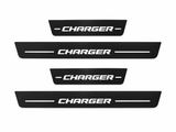 Dodge Charger Sedan LD Charger Type 2 Matte PRO LED door sills, four-piece catalogue illustration, matte black with white illumination