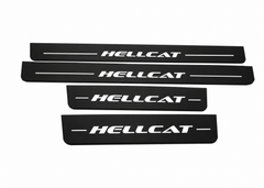 Dodge Charger Sedan LD HELLCAT Matte PRO LED door sills, four-piece catalogue illustration, matte black with white illumination