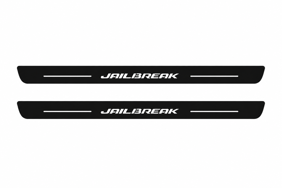 Dodge Charger Sedan LD JAILBREAK Matte PRO LED door sills, FRONT two-piece catalogue illustration, matte black with white illumination