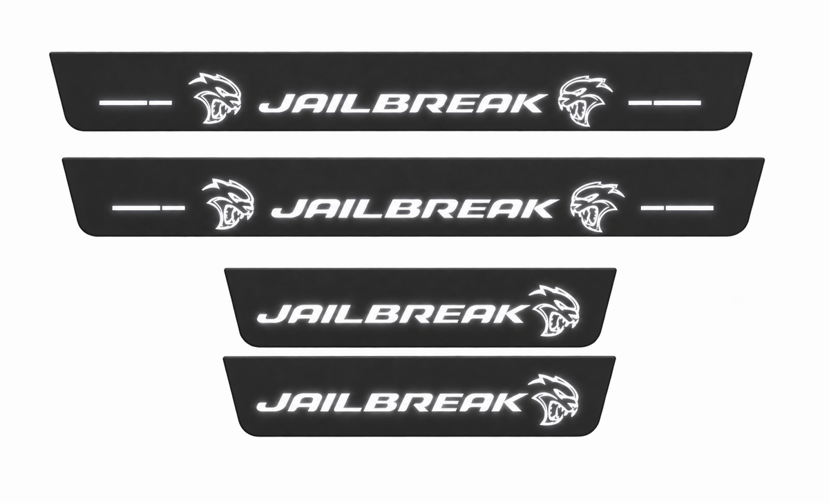 Dodge Charger Sedan LD JAILBREAK Type 2 Matte PRO LED door sills, FRONT and REAR four-piece illustration, matte black with white illumination