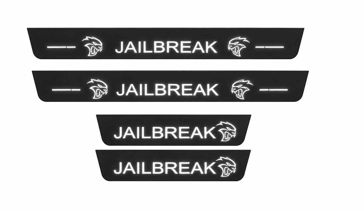Dodge Charger Sedan LD JAILBREAK Type 3 Matte PRO LED door sills, FRONT and REAR four-piece illustration, matte black with white illumination