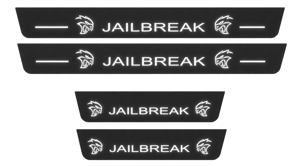 Dodge Charger Sedan LD JAILBREAK Type 4 Matte PRO LED door sills, FRONT and REAR four-piece illustration, matte black with white illumination
