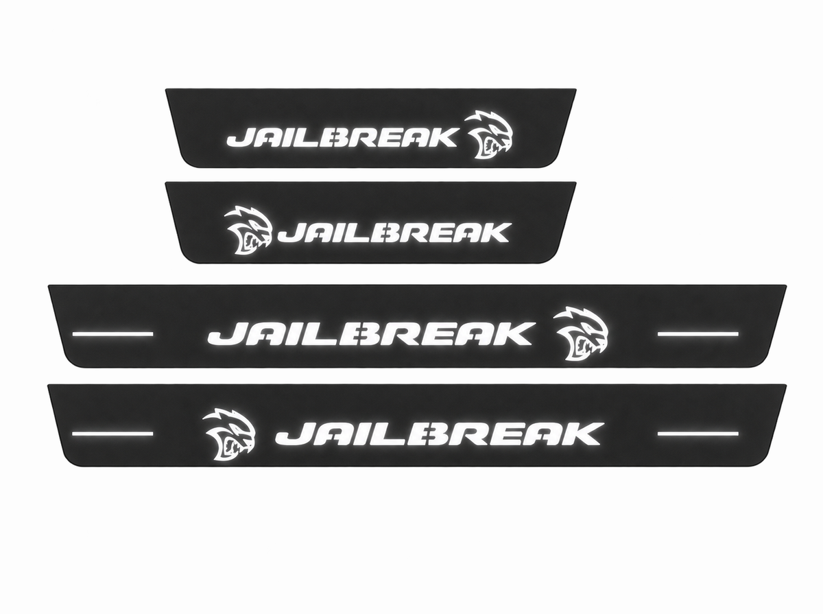 Dodge Charger Sedan LD JAILBREAK Type 5 Matte PRO LED door sills, FRONT and REAR four-piece illustration, matte black with white illumination