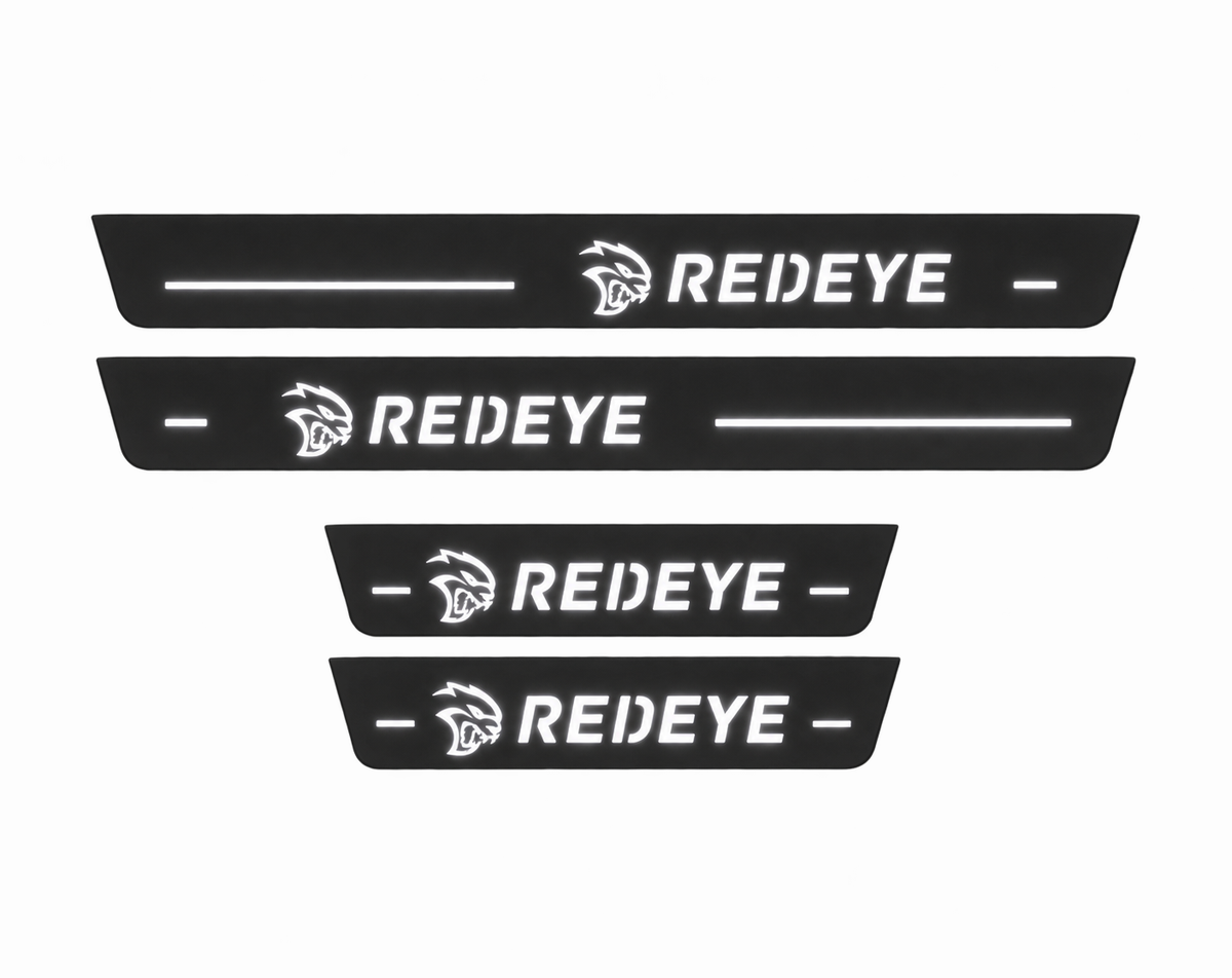 Dodge Charger Sedan LD REDEYE Type 2 Matte PRO LED door sills, FRONT and REAR four-piece illustration, matte black with white illumination