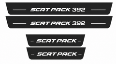 Catalogue illustration showing 4 black Matte PRO LED door sill plates with white Scat Pack 392 Rear Scat Pack lettering for Dodge Charger Sedan LD; dimensions are selected during manufacture.