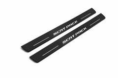 Dodge Charger Sedan LD Scat Pack Matte PRO LED door sills, FRONT two-piece catalogue illustration, matte black with white illumination