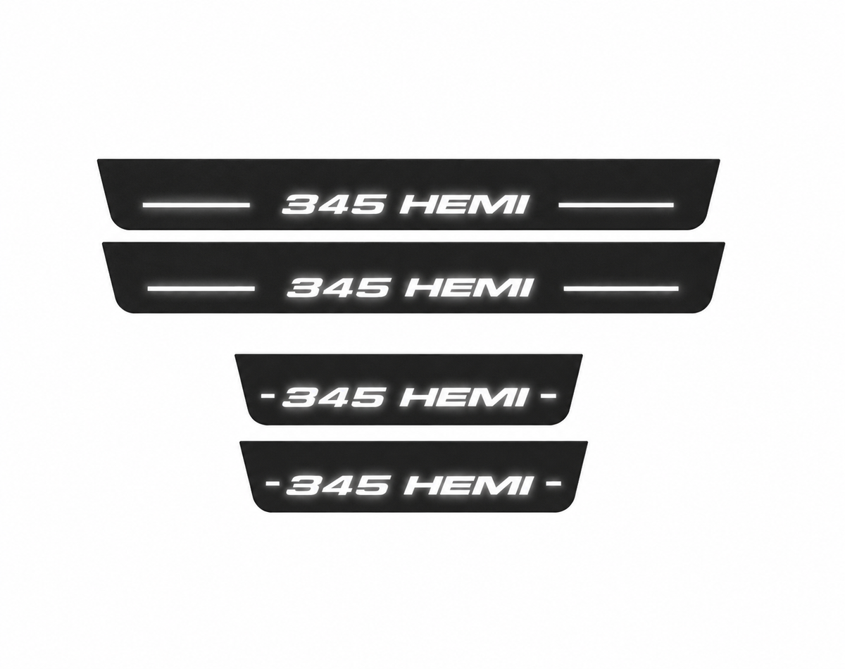 Dodge Durango III 345 HEMI Type 2 Matte PRO LED door sills, FRONT and REAR four-piece illustration, matte black with white illumination