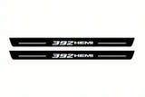Catalogue illustration of two front black Matte PRO LED door sill plates with illuminated 392 HEMI lettering for Dodge Durango III; dimensions are selected during manufacture.