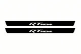 Catalogue illustration of two front black Matte PRO LED door sill plates with illuminated RT HEMI lettering for Dodge Durango III; dimensions are selected during manufacture.